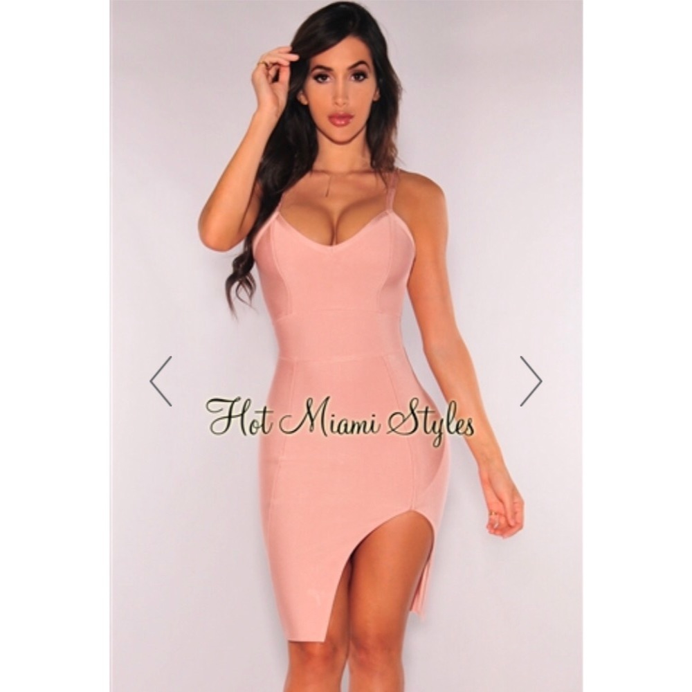 Hot Miami Styles Blush Bandage Slit Dress
